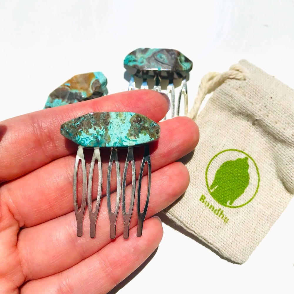 Ocean Jasper Stone crystal shard Bohemian Coastal Hair pin comb silver